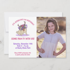 Niedlich Girly Boho Floral Mops Lila Glasses Gebur Einladung