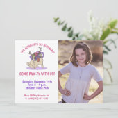 Niedlich Girly Boho Floral Mops Lila Glasses Gebur Einladung (Stehend Vorderseite)