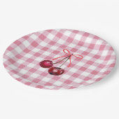 Niedlich Girly Bow Cherry Pink Gingham Kariert Pappteller (Schrägansicht)
