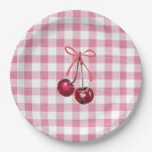 Niedlich Girly Bow Cherry Pink Gingham Kariert Pappteller (Vorderseite)