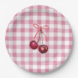 Niedlich Girly Bow Cherry Pink Gingham Kariert Pappteller