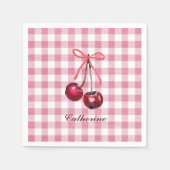 Niedlich Girly Bow Cherry Pink Gingham Karierter N Serviette (Vorderseite)
