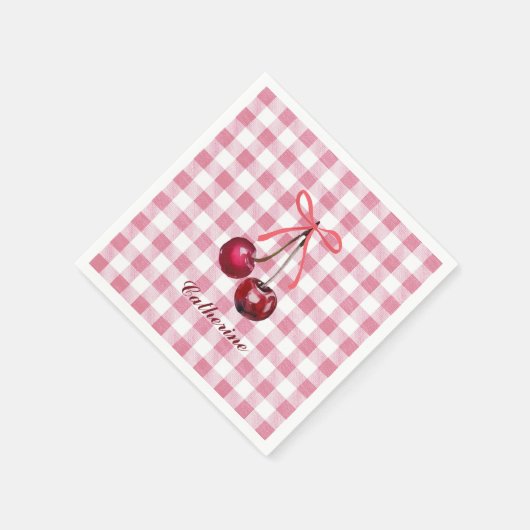 Niedlich Girly Bow Cherry Pink Gingham Karierter N Serviette (Ecke)