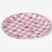 Niedlich Girly Bows Cherries Pink Gingham Karierte Pappteller (Schrägansicht)