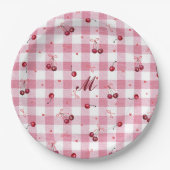 Niedlich Girly Bows Cherries Pink Gingham Karierte Pappteller (Vorderseite)