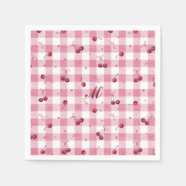 Niedlich Girly Bows Cherries Pink Gingham Karierte Serviette