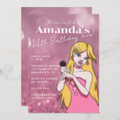 Niedlich Girly Cartoon Pop Music 14. Geburtstag Einladung (Vorne/Hinten)
