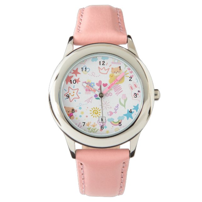 Niedlich Girly Cartoon Rainbow Doodle eWatch Armbanduhr (Vorderseite)
