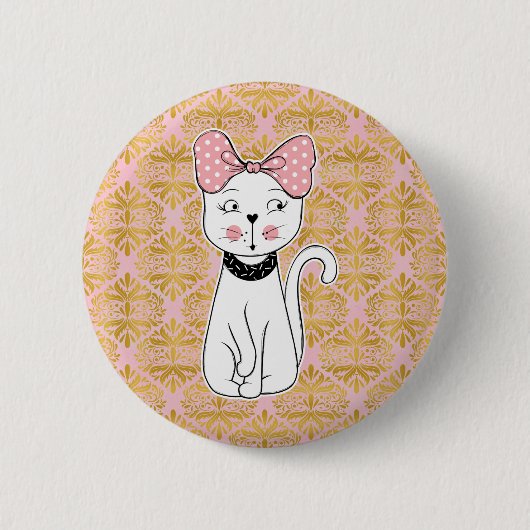 Niedlich Girly Cat Magnet Button (Vorderseite)