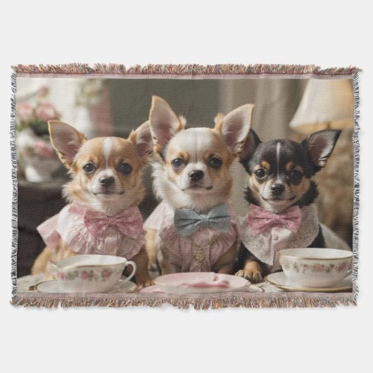 Niedlich Girly Chihuahua Tea Party Decke (Vorderseite)