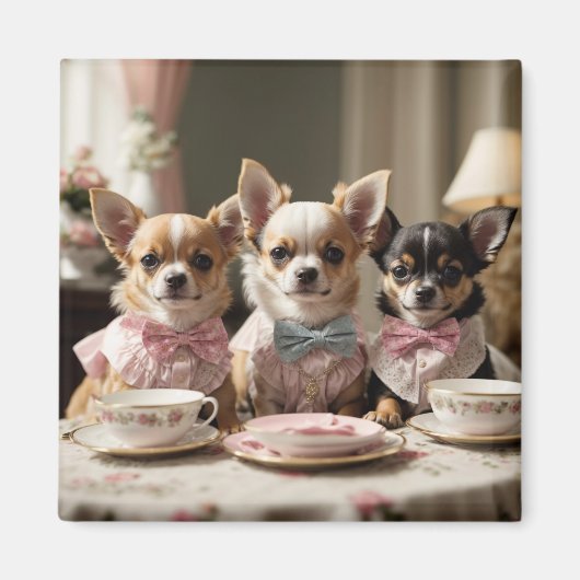 Niedlich Girly Chihuahua Tea Party Magnet (Vorne)