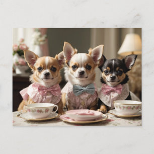 Niedlich Girly Chihuahua Tea Party Postkarte