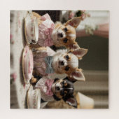 Niedlich Girly Chihuahua Tea Party Puzzle (Horizontal)