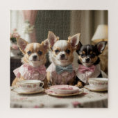 Niedlich Girly Chihuahua Tea Party Puzzle (Vertikal)