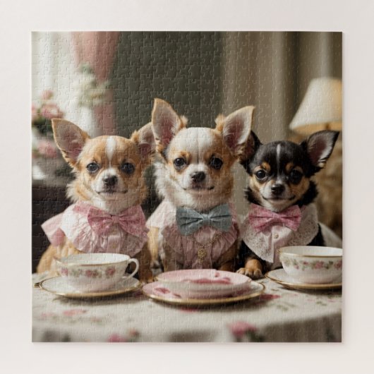 Niedlich Girly Chihuahua Tea Party Puzzle (Vertikal)
