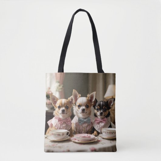 Niedlich Girly Chihuahua Tea Party Tasche (Vorderseite)