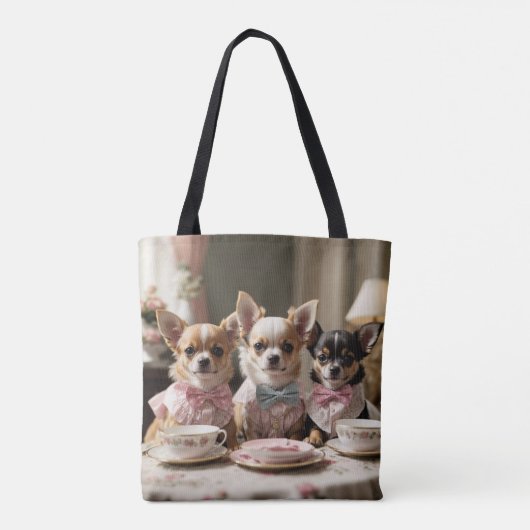 Niedlich Girly Chihuahua Tea Party Tasche (Rückseite)