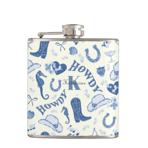 Niedlich Girly Coast Cowgirl Name Monogram Flachmann