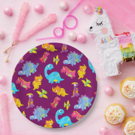 Niedlich Girly Colorful Lila Dinosaur Thema Geburt Pappteller