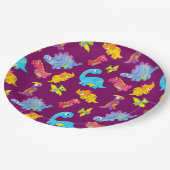 Niedlich Girly Colorful Lila Dinosaur Thema Geburt Pappteller (Schrägansicht)