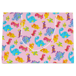 Niedlich Girly Colorful Pink Dinosaur Thema Geburt Große Geschenktüte