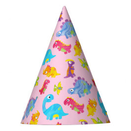 Niedlich Girly Colorful Pink Dinosaur Thema Geburt Partyhütchen