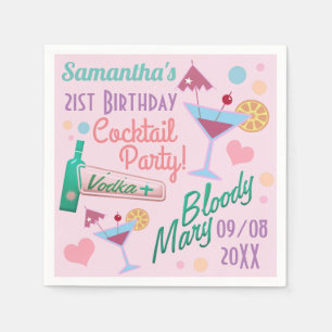 Niedlich Girly Custom 21. Geburtstagscocktails Serviette