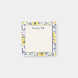Niedlich Girly Dusty Blue Yellow Flowers Creme Post-it Klebezettel