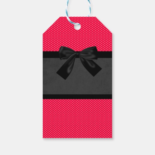 Niedlich Girly Elegant Red Polka Dots - Black Bow Geschenkanhänger (Rückseite)