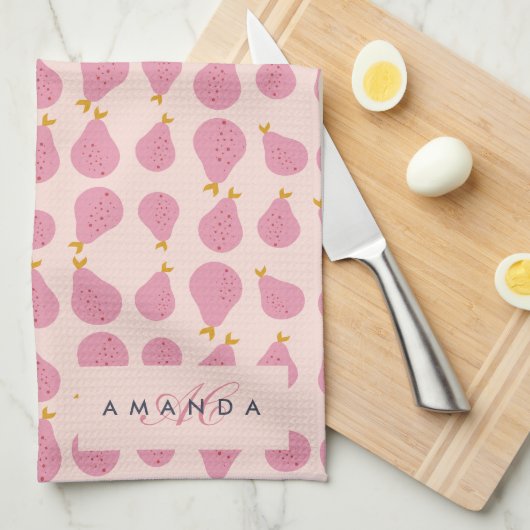 Niedlich Girly Feminine Birne Mit Monogramm Erstge Geschirrtuch (Viertel Falte)