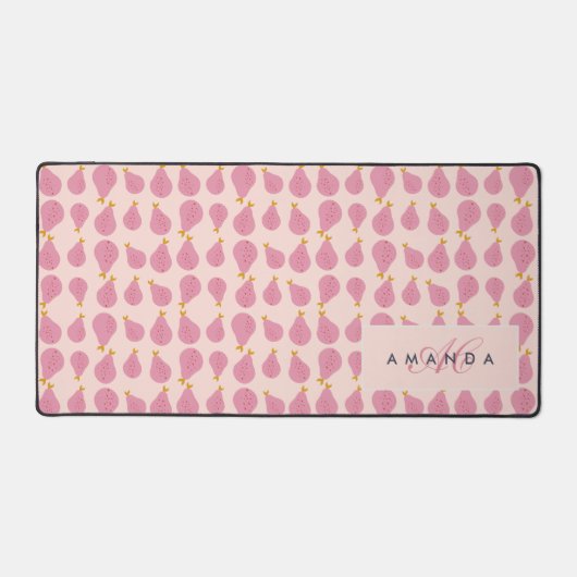 Niedlich Girly Feminine Birne Mit Monogramm Erstge Schreibtischunterlage (Vorderseite)