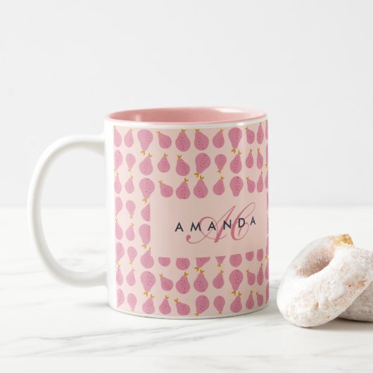 Niedlich Girly Feminine Birne Mit Monogramm Erstge Zweifarbige Tasse (Mit Donut)