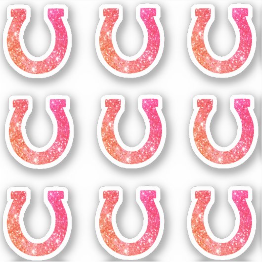 Niedlich Girly Glam Pink Glitzer Horseshoe Set Aufkleber (Vorderseite)