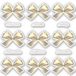 Niedlich Girly Gold Satin Ästhetische Bow-Namen Aufkleber