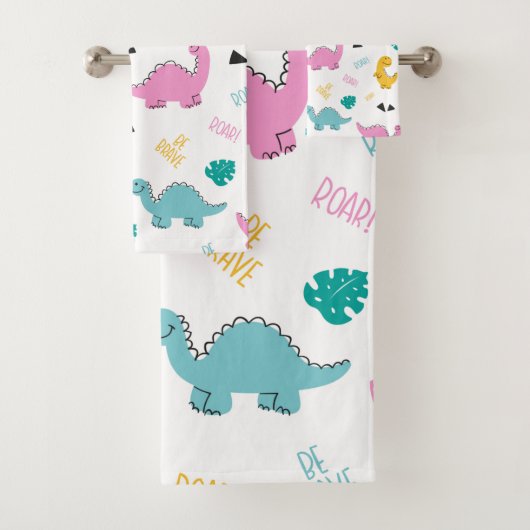 Niedlich Girly Hand gezeichnet Dinosaurier Muster Badhandtuch Set (Insitu)