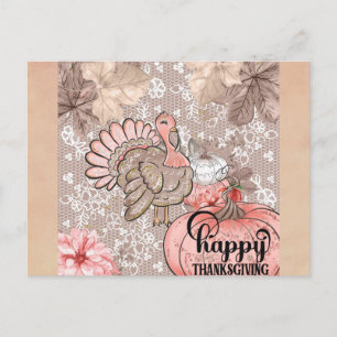 Niedlich Girly Happy Thanksgiving Türkei Postkarte