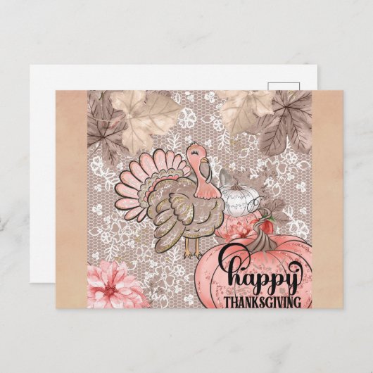 Niedlich Girly Happy Thanksgiving Türkei Postkarte (Vorne/Hinten)