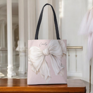 Niedlich Girly Ivory White Bow auf Pink Tasche