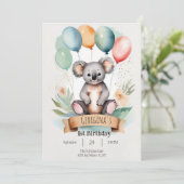 Niedlich Girly Koala Geburtstag Einladung (Stehend Vorderseite)