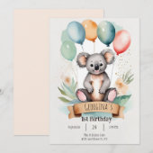 Niedlich Girly Koala Geburtstag Einladung (Vorne/Hinten)