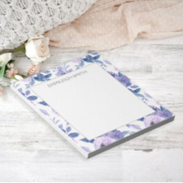 Niedlich Girly Lila Watercolor Blume Blätter Notizblock