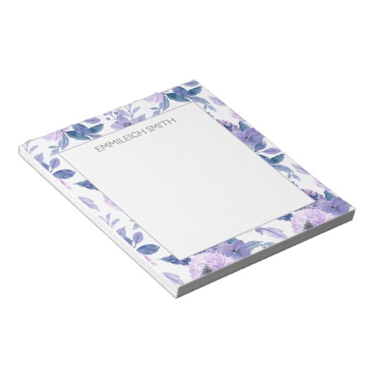 Niedlich Girly Lila Watercolor Blume Blätter Notizblock (angewinkelt)