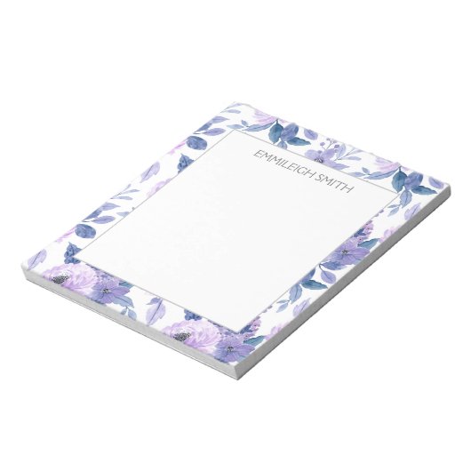 Niedlich Girly Lila Watercolor Blume Blätter Notizblock (Rotiert)