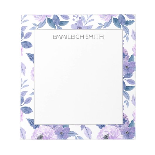 Niedlich Girly Lila Watercolor Blume Blätter Notizblock (Vorderseite)