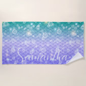 Niedlich Girly Mermaid Scales Bubbles Mit Monogram Strandtuch (Vorderseite)