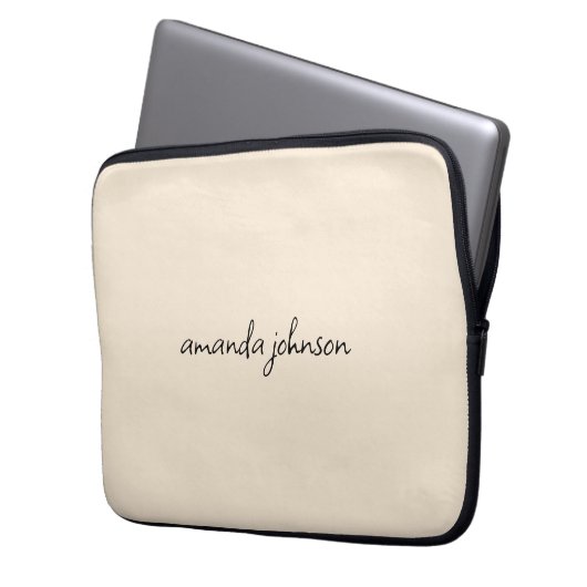 Niedlich Girly Modern Beige Monogram Cursive Full  Laptopschutzhülle (Vorderseite Links)