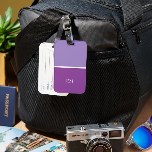 Niedlich Girly Modern Lila Mit Monogramm Initialen Gepäckanhänger (Vorderseite & Rückseite)