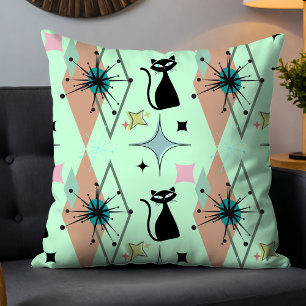 Niedlich Girly Modern Mid Century Stars & Cat Gree Kissen