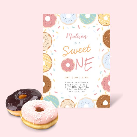 Niedlich Girly Modern Pastel Donut Zum Geburtstag Einladung