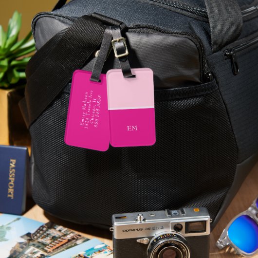 Niedlich Girly Modern Pink Mit Monogramm Initialen Gepäckanhänger (Vorderseite & Rückseite)